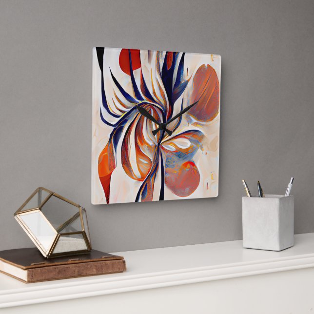 Boho Modern Abstrakt Artwork Fyrkantig Klocka (Kontor)