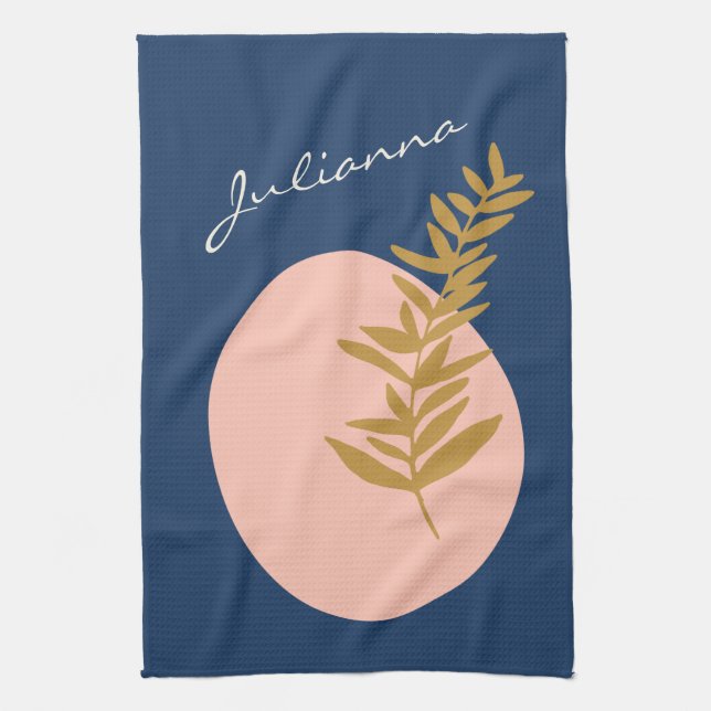 Boho Modern Abstrakt Botanical Art Blue Anpassning Kökshandduk (Vertikal)