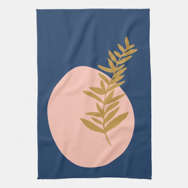 Boho Modern Abstrakt Botanical Art Rosa Blue Guld Kökshandduk (Vertikal)