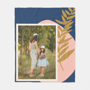Boho Modern Abstrakt Botanical Blue Anpassningsbar Fleecefilt