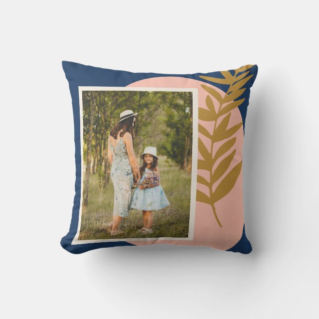 Boho Modern Abstrakt Botanical Blue Anpassningsbar Kudde (Framsida)