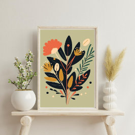 Boho Modern Abstrakt botaniskt blomma Poster