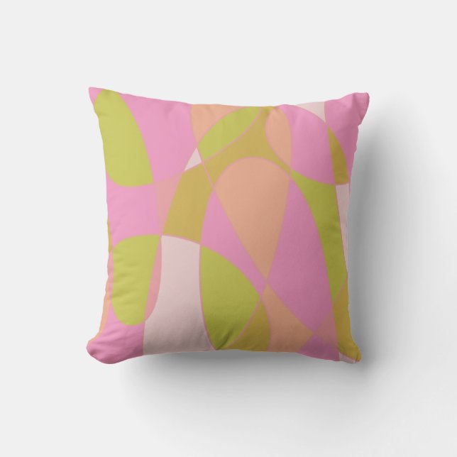 Boho Modern Abstrakt Konst | Rosa Lime Grön Kudde (Framsida)
