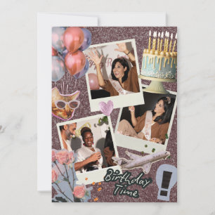 Boho Modern Anpassningsbar Photo Collage Birthday Inbjudningar