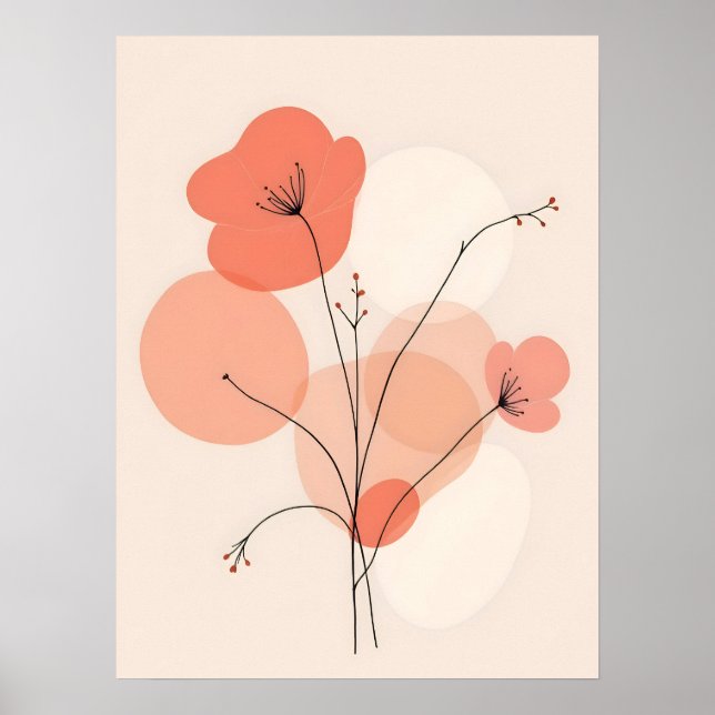 Boho Modern Art. Abstrakt Coral Blooms. Poster (Framsidan)