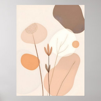 Boho Modern Art. Earthy Abstrakt Blooms Poster
