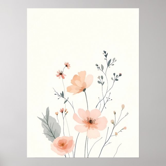 Boho Modern Art. Soft  Blommigt Sketch Poster (Framsidan)