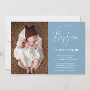 Boho Modern Baby Dusty Blue Light Blue Baptism Inbjudningar