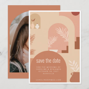 Boho Modern Blommigt Art Terracotta Arch Photo Spara Datumet