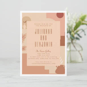 Boho Modern Blommigt Art Terracotta Bröllop Inbjudningar