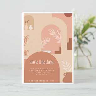 Boho Modern Blommigt Art Terracotta Simple Spara Datumet