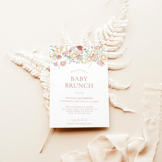 Boho Modern Blommigt Baby Shower | Girl Baby Brunc Inbjudningar (Skapare uppladdad)