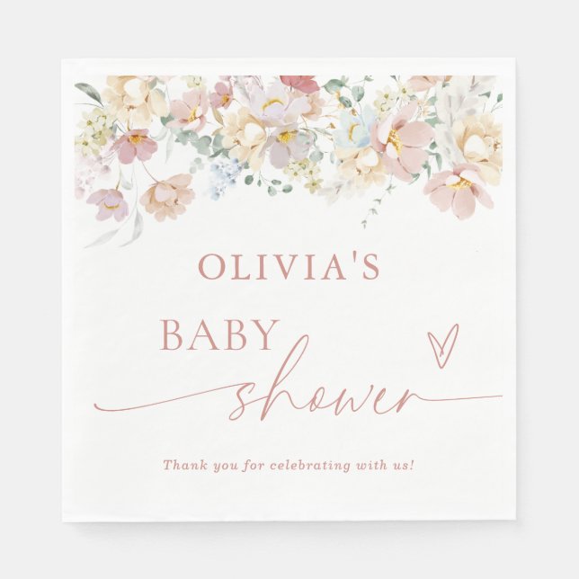 Boho Modern Blommigt Baby Shower Papper Napkins Pappersservett (Framsidan)