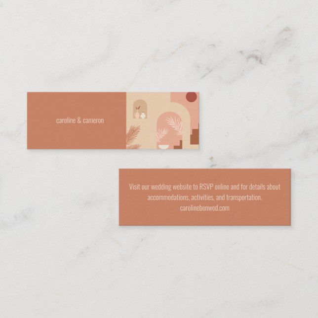 Boho Modern Blommigt Terracotta Bröllop OSA Card Mini Visitkort (Fram/baksida)