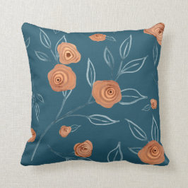 BOHO Modern Blommigt Watercolor Turcos Peach Löv Kudde