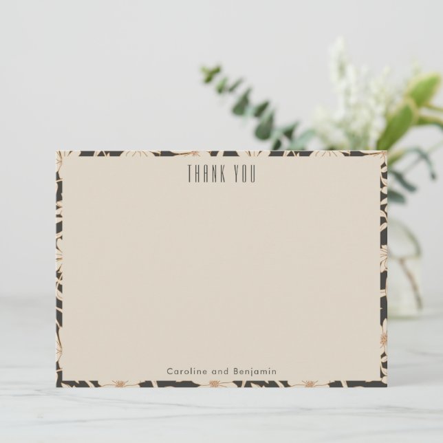 Boho Modern Botaniska Svarta Personligt bröllp Tack Kort (Stående Fram)