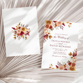 Boho Modern Burnt Orange Terracotta Blommigt Bröll Inbjudningar