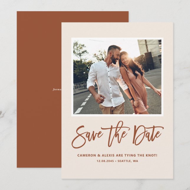 Boho Modern Calligraphy Terracotta Photo Spara Datumet (Fram/baksida)