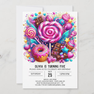 Boho Modern Candyland Digital Birthday Inbjudningar