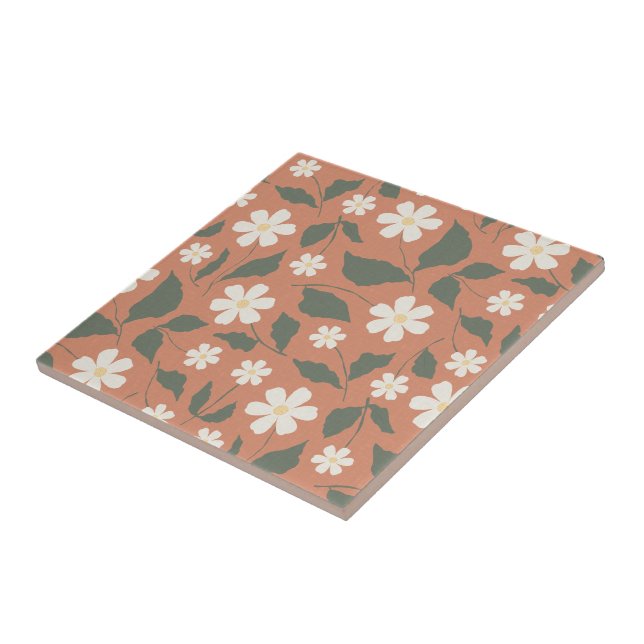 Boho Modern Daisy Mönster Terrakotta Salvia Kakelplatta (Sidan)
