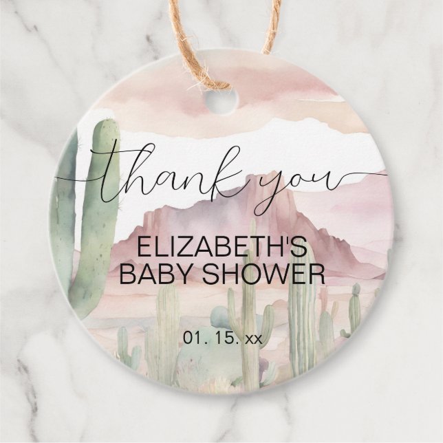 Boho Modern Desert Nature Cactus Baby Shower Gåvor Etiketter (Framsida)