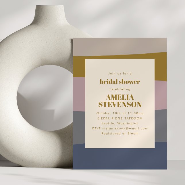 Boho Modern Dusty Mauve Blue Stripe Möhippa Inbjudningar (Skapare uppladdad)