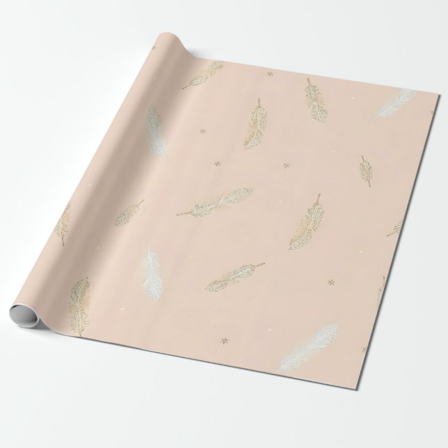 Boho Modern Fjädrar Lyx Kollektion Presentpapper (Utrullad)