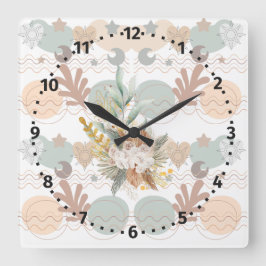 Boho modern geometric wallpaper fyrkantig klocka