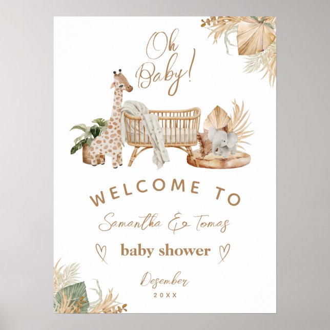 Boho Modern Heart Font Baby Shower Poster (Framsidan)