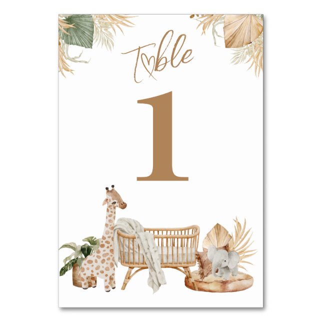 Boho Modern Heart Gender Neutral Baby Shower Bordsnummer (Framsidan)
