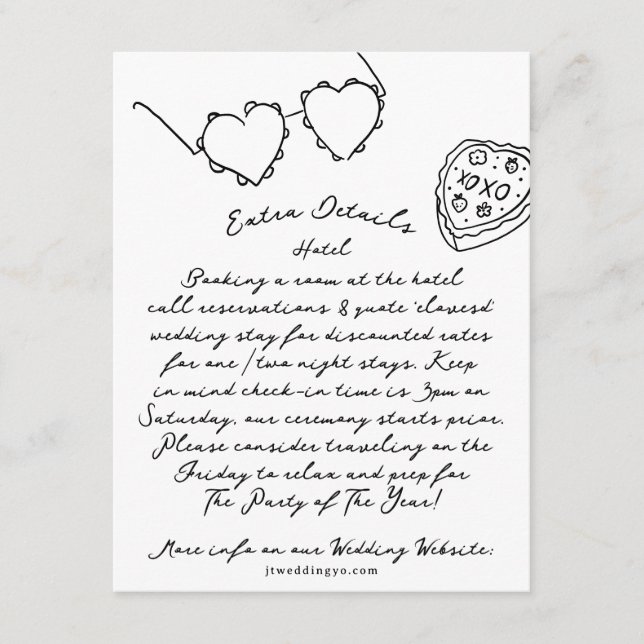 Boho Modern Hearts Doodle Hand plockade Black & Wh Tilläggskort (Framsida)