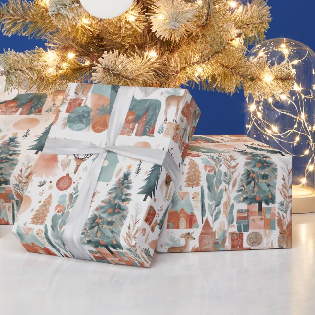 Boho Modern jul Helgdag Collage Presentpapper (Helgdagar)