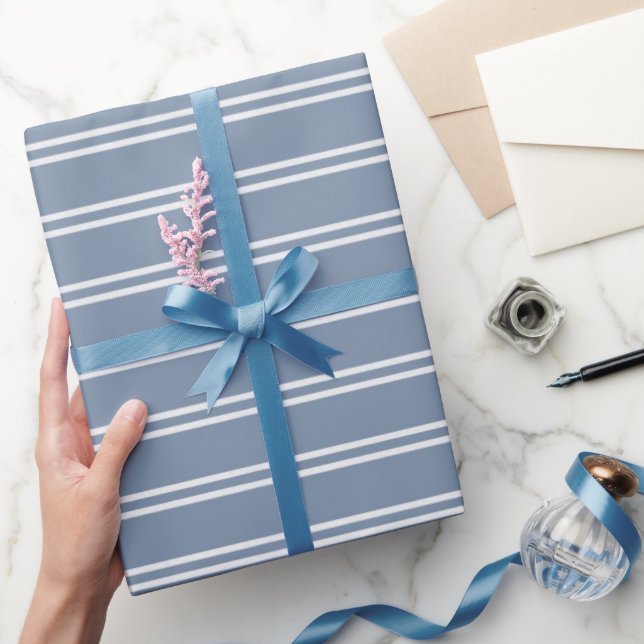 Boho Modern Könsneutral Randig Coastal Blå Presentpapper (Gifting)