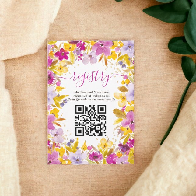 Boho modern lila blommigt-registermöhippa tilläggskort (Boho modern purple floral registry bridal shower enclosure card)