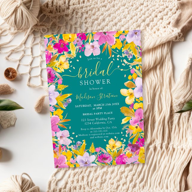 Boho modern lila Lavender blommigt möhippa Inbjudningar (Boho modern purple lavender floral bridal shower invitation on emerald green)