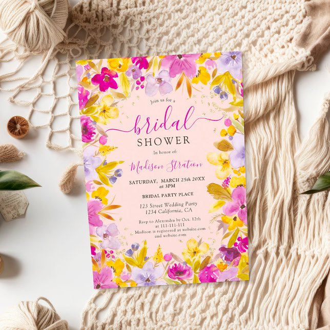 Boho modern lila Lavender blommigt möhippa Inbjudningar (Boho modern purple lavender floral bridal shower invitation)