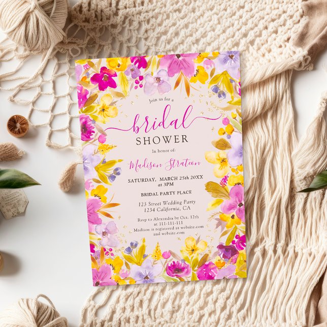 Boho modern lila Lavender blommigt möhippa Inbjudningar (Boho modern purple lavender floral bridal shower invitation)