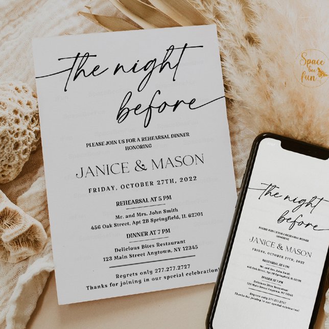 Boho Modern med minimalistisk repetitionsinbjudan  Inbjudningar (Minimalist Rehearsal Dinner Invitation Boho Modern Wedding Rehearsal Invite )