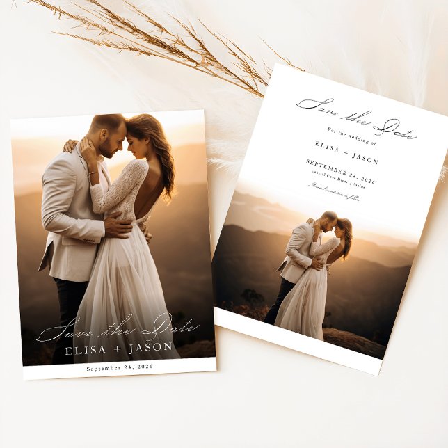 Boho Modern Minimal Lodrät Photo Save Date Inbjudningar (Skapare uppladdad)