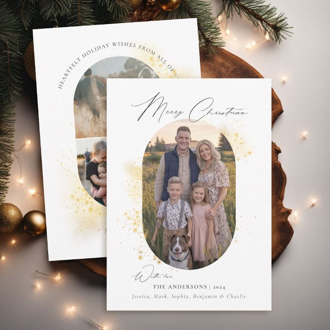 Boho Modern minimalist Guld Stänk-fotojul Julkort (christmas card photo family couple kids dog modern minimalist vintage retro 70s 80s boho gold splash)