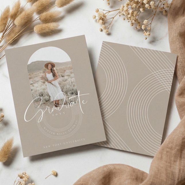 Boho Modern Minimalistisk Foto Båge Examen Annonse Inbjudningar (Boho Modern Minimal Photo Arch Grad Announcement)