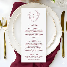 Boho Modern Monogram Krans Bröllopsmiddag Meny