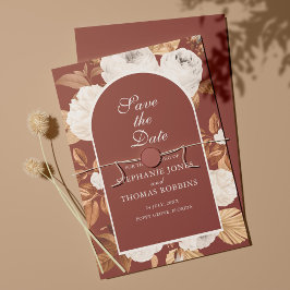 Boho Modern Mörk Terrakotta Save the Date-kort Spara Datumet