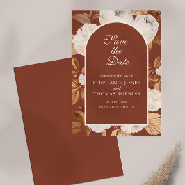 Boho Modern Mörkt Terrakotta Save the Date-kort Spara Datumet