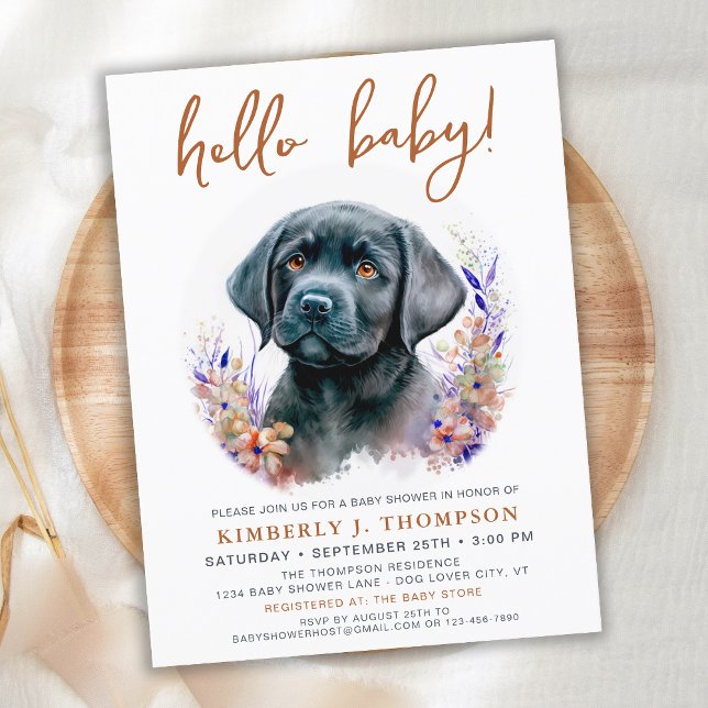 Boho Modern Puppy Hund Terracotta Baby Shower Inbjudan Vykort (Skapare uppladdad)