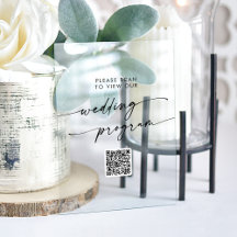Boho Modern QR Code Clear Acrylic Bröllopsprogram
