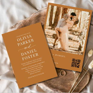 Boho Modern QR Elegant Photo Bröllop Inbjudningar