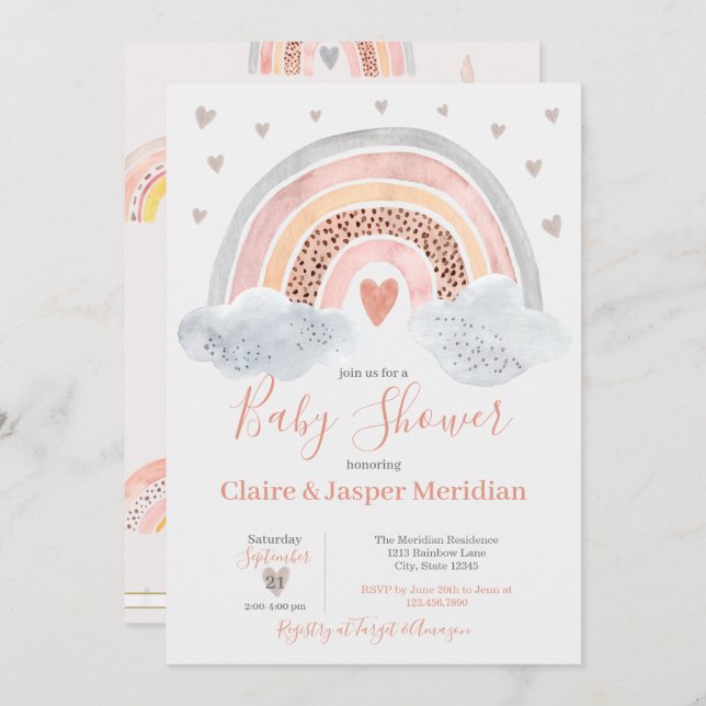 Boho Modern Rainbow Baby Shower-inbjudan Inbjudningar (Fram/baksida)