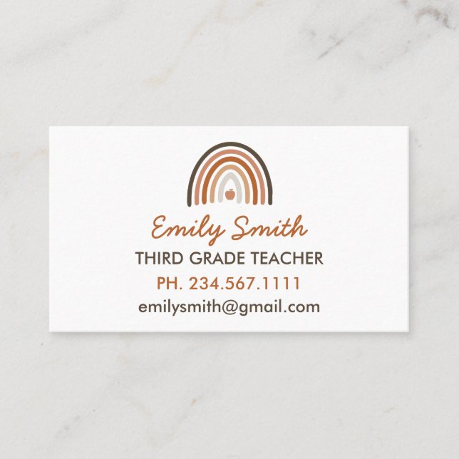 Boho Modern Rainbow Teacher Apple Visitkort (Framsida)