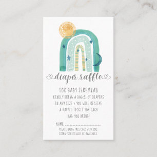 Boho Modern Rainbow Teal Pojke Diaper Raffle Visitkort